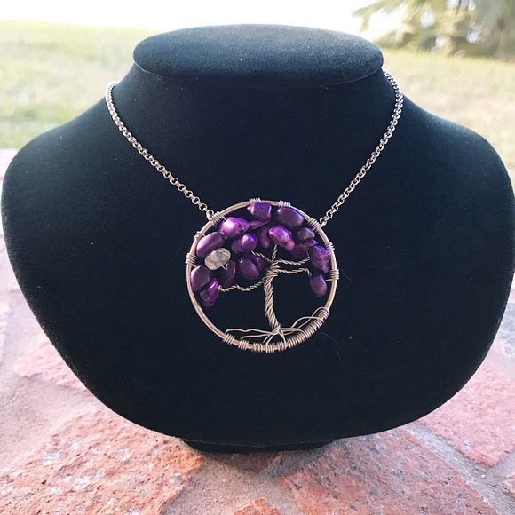Boho tree of life purple coral moonstone wire wrap - Picture 5 of 8